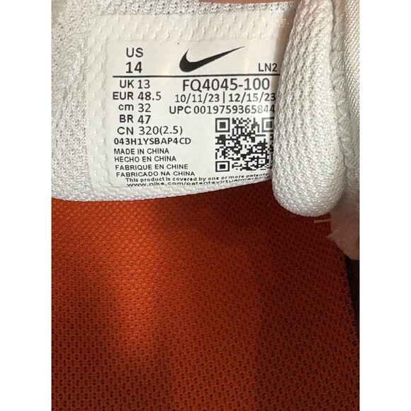Nike Vapor Edge Speed 360 2 White Brilliant Orange Men’s size 14 FQ4045-100 - Picture 7 of 7